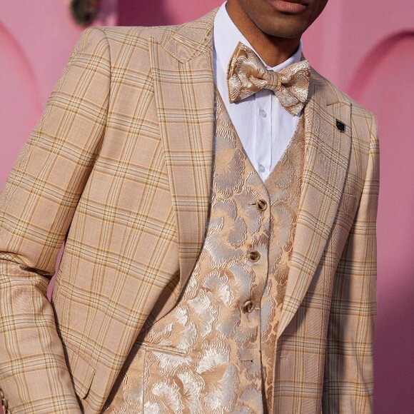 Orange Glen Plaid Peak Lapel 3 Piece Stacy Adams Men's Suit - Picture 1 of 6